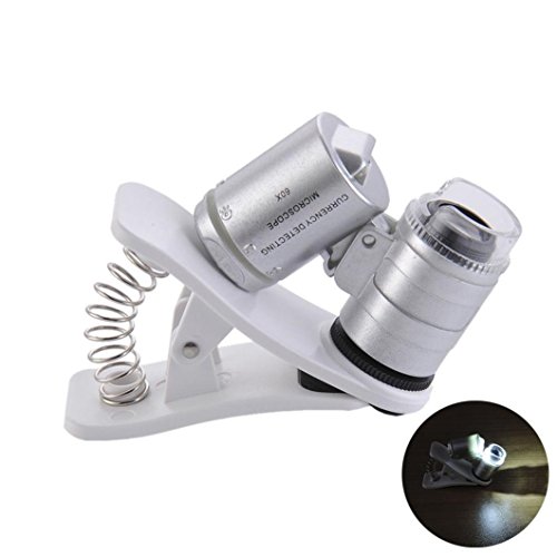 AutumnFall Magnifier,9882W 60X Magnifying Universal Mobile Phone LED Microscope Magnifier with Clip (Silver)