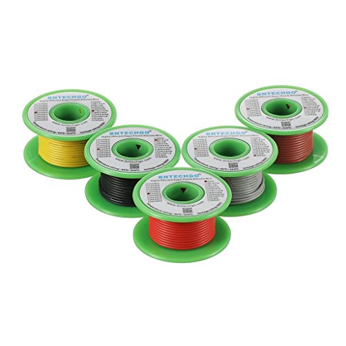 BNTECHGO Ultra Flexible 22 Gauge Silicone Wire Spool 5 Color Red Black Yellow Brown Gray High Resistant 200 deg C 600V Electronic Wire 22 AWG Stranded Wire 60 Strands Tinned Copper Wire Hook Up โ image 1