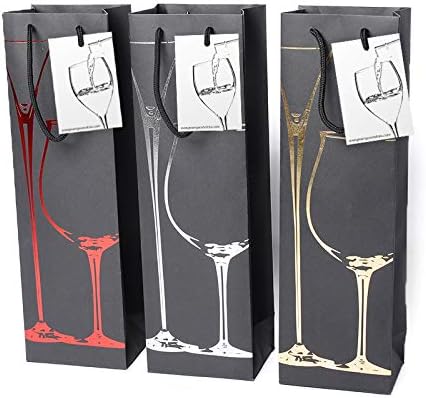 6 Pack Premium Black Wine Gift Bags with Gift Tag and Handles, Double Glass Design