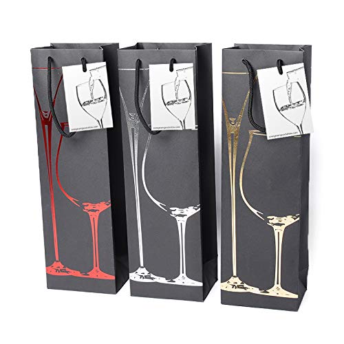6 Pack Premium Black Wine Gift Bags with Gift Tag and Handles - Double Glass Design – Wine Bottle Carrier for Weddings, Anniversary, Birthday, Special occasions, H: 39 cm x W: 12 cm x D: 9 cm