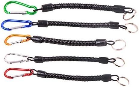 Meidexian888 Fishing Tether with Carabiner,5x Fishing Safety Elastic Multicolor Ropes Retractable Spiral Tether