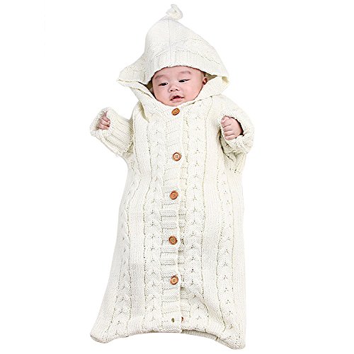 XMWEALTHY Cute Newborn Baby Wrap Swaddle Blanket Knit Warm Sleeping Receiving Blankets Sweater White