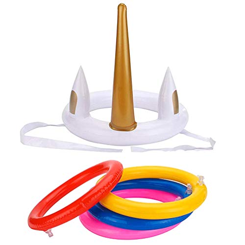Inflatable Unicorn Ring Toss Game Hoop Toy Floating Swimming Ring for Pool Favor for Garden Party Beach Supplies Decor for Kids Funny Family Games - Thumbnail 6