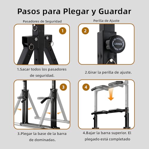 GOHOMKIC Barra de Dominadas Plegable Equipo de Entrenamiento Multifuncional | Estación de Barra de Inmersión de Gimnasio en Casa para Pull Ups, Dips, Barra Fija, Altura Ajustable