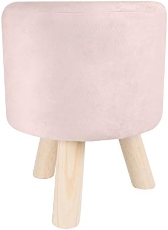 Little Helper Luxury Wooden Foot Stool Pouf in Pastel Pink with Three Legs