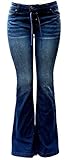 Wax Jean Womens Juniors 70s Trendy Slim Fit Flared Bell Bottom Denim Jeans Pants
