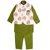 Superminis Boys Solid Color Kurta Pyjama With Printed Fancy White Base Jacket