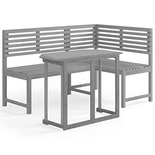vidaXL Akazienholz Massiv Bistroset 2-TLG. Grau Gartenbank Tisch Eckbank Gartenmöbel Balkonmöbel Balkonset Sitzgruppe…