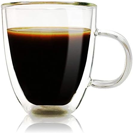 12oz Coffee Mug, Double Wall Glass Tea Cup Crystal Insulated Mug with Handle,Set of 1