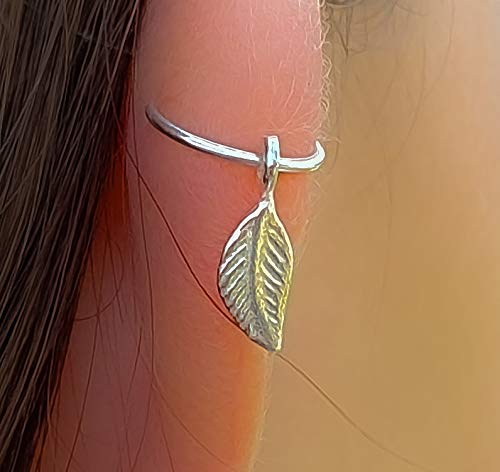 Leaf Cartilage Earring Sterling Silver Earring, Silver Tribal Helix Hoop piercing Leaf Jewelry (Best Jewelry For Cartilage Piercings)