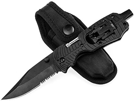 Omni Bowie Knife | 8.1” Sharp Tactical Multi Use Pocket Folding Knife LED Light Phillips Flathead Hex Star Screw Heads Sheath | Portable Stainless Steel Nylon Plastic Cooking Hunting Survival | 1404