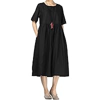 open lace back dress Minibee Women's Cotton Linen Dress Short Sleeve Midi Casual Tunic Dress  with Pockets (M, Army Green) at Amazon Women's Clothing store