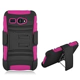 Aimo Wireless Hot Pink Armor Case with Holster and Swivel Belt Clip Combination for Kyocera Hydro C5170 - Retail Packaging - Hot Pink/Black