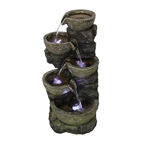 PeterIvan Outdoor Water Fountain - 32" H 5 Urns Falling Water Indoor Outdoor Fountain with Lights | Resin Fiberglass Freestanding Waterfall Fountains Features Calming&Relaxing Water Sounds - Thumbnail 6