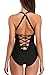 Vegatos Women Sexy Deep Plunge One Piece Swimsuit Lace up Monokini Bathing Suits