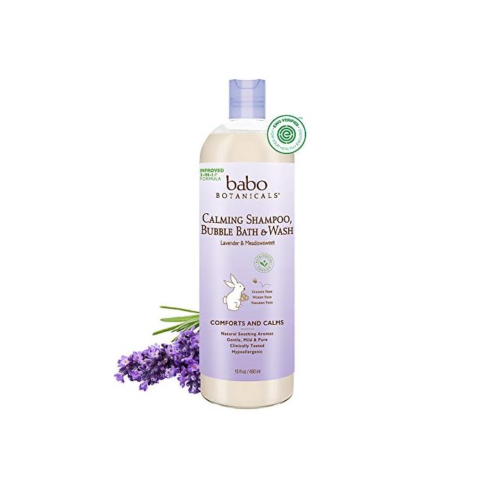 Babo Botanicals Lavender Meadowsweet Calming Baby Bubble Bath & Wash, 15 ounces