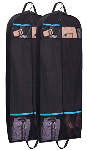 KIMBORA 60" Black Garment Bag Breathable Travel Storage with 2 Large Mesh Pockets and Carry Handles for Suits, Dresses, Coats, Tuxedos Cover (Pack of 2)