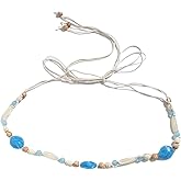 Vintage Beaded Waist Chain Belt Bohemian Blue Stone Braided Rope Body Belly Beach Bikini Summer Waist Body Beads Jewelry for Women Adjustable