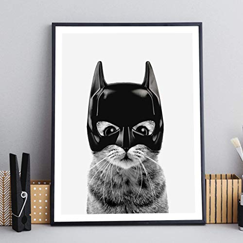 Batman Cat Super Hero Bedroom Decor - Fun and Cute Kids Bedroom Neutral Wall Decor - Children's Room & Nursery Prints - Art Print Poster Wall Decor 11x14 inches, Unframed - Thumbnail 2