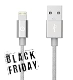 [Apple MFi Certified] Volts 3ft Silver Nylon Braided Lightning to USB Cable Charger w/ Aluminum Case on 8 pin Connector. Tangle Free Premium Accessories Made for iPhone, iPad, iPod. (3.3ft / 1 meter Silver)