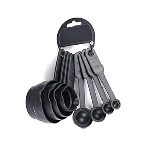 Phyllo Plastic Measuring Cups Spoons Set of 8 Pieces Kitchen Tool, Bakeware – Black