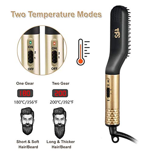 TFS Heated Beard Straightener Comb for Men - 2 In 1 Beard & Hair Straightening Brush with Ceramic Teeth, Portable Electric Hot Comb Iron Mustache Brush Styler Tools for Home Travel