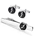Jstyle Tie Clip and Cufflink Set For Mens Tie Bar Clips Cufflinks Shirt Wedding Business With Gift Box,Alphabet A-Z (Alphabet J)