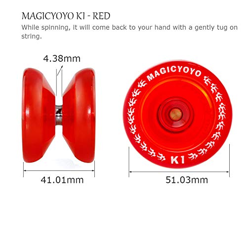 CHEE MONG Responsive Yoyo K1, MAGICYOYO K1 Spin Yoyo, Narrow C Bearing Yo-yo for Kids Beginner + Yoyo Bag + Glove + 5 Yoyo Replacement Strings (Crystal Red)