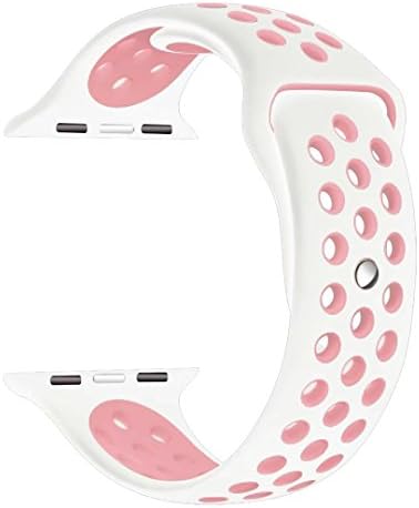 StarMoring Soft Silicone Sport Band Replacement Wrist Strap for iWatch Apple Watch Series 1 Series 2,38mm,S/M,White and Pink