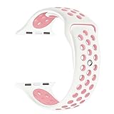 StarMoring Soft Silicone Sport Band Replacement Wrist Strap for iWatch Apple Watch Series 1 Series 2,38mm,M/L,White and Pink