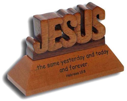 Shalom Christian wood mahogany desktop carved Jesus ornament with Hebrews 13:8 verse 6cm