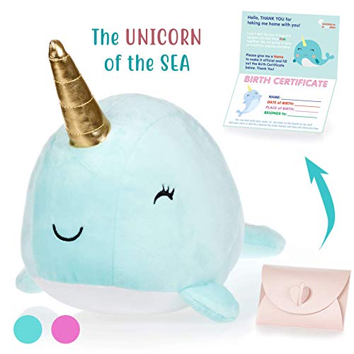 Narwhal Stuffed Animal - Cute Blue Large Sea Narwhals Plush Animals Toy