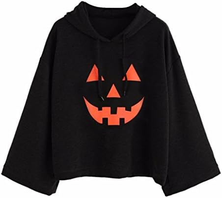 HITRAS Women Loose Plus Print Halloween Long Sleeve Hood Hoodies T-shirt Tops Blouse (M)