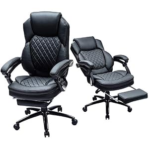 Kasorix Managerial and Executive Chair with Footrest,Home Office Chair with Black PU Leather,Melt Function Office Chair