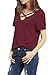 Romastory Women's Summer Tops Bandage V-Neck Casual Girls Tees T Shirt (S, Wine Red)