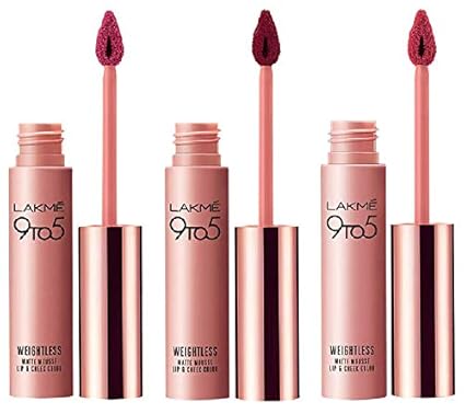 Lakme 9 to 5 Weightless Mousse Lip and Cheek Color, Fuchsia Sude, 9g+ Rosy Plum, 9 g+ Plum Feather, 9g