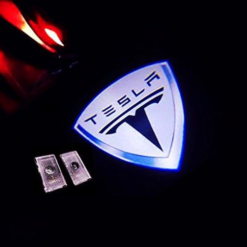 TeslaHome Door Courtesy Welcome Light Laser Emblem Logo Kit Ghost Shadow Lights Logo Chips Replacement for Tesla Model S /X (White Shadow,2 Pieces)
