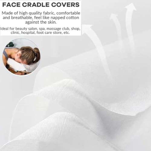 Odluzy Disposable Face Cradle Covers, Cotton Soft Non-Sticking Massage Face/Headrest Covers for Massage Tables/Chairs Beauty Spa Salon Bed, 14.6 x 10.6 inch (White, 100pcs)