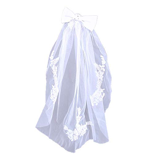 Girls First Communion Veils | Confirmation Christening Veils | Floral and Bright Headpieces | Catholic Children Veils | Christian Apparel (Large Bow)