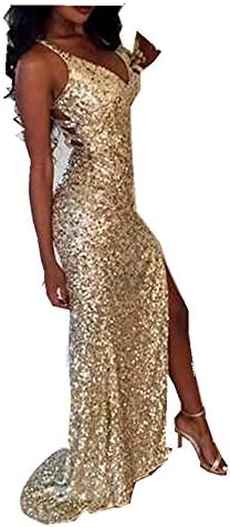 Uryouthstyle Sequins V-Neck Prom Dresses Sparkly Split Bridesmaid Gowns HJ0059
