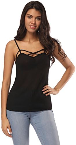 Tanersoned Women's Sleeveless V Neck Spaghetti Straps Cami Vest Casual Backless Crisscross Front Tank Top Camisole T-Shirts Lace up Tees