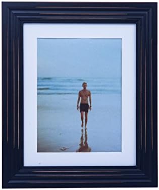 8x10 Black Wood Picture Frame with Glass Front - American Classic style Antiquated - Wide Molding - Table Desk Top or Wall Hanging