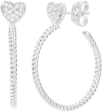 Cubic Zirconia Charm Hoop Post Earring (Heart Charm)