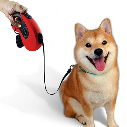 Cadtog Retractable Dog Leash,16 ft Dog Walking Leash for Medium Large Dogs up to 110lbs,One Button Break & Lock, Dog Waste Dispenser and Bags Included (Red)
