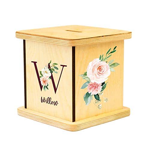 Floral Wooden Piggy Bank, Personalized Gifts For Kids