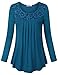 Youtalia Swing Tunics for Women, Ladies Long Sleeve Round Neck Lace Trim Top Soft Elastic Knit Loose Fit Flared Tunic Shirts Leggings Tops,Dark Cyan Medium