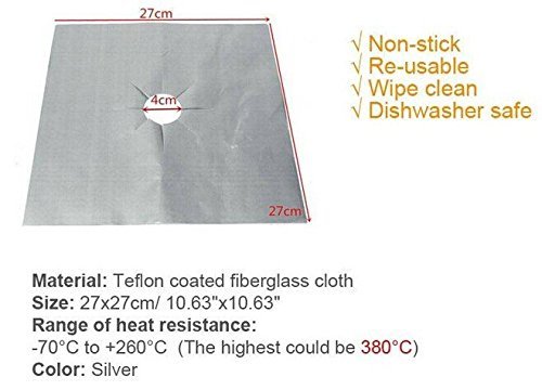 Winnerbe 8Pcs 27x27cm Reusable Silver Gas Range Protector Liner Non Stick Gas Hob Stovetop Cooker Protectors - Thumbnail 7