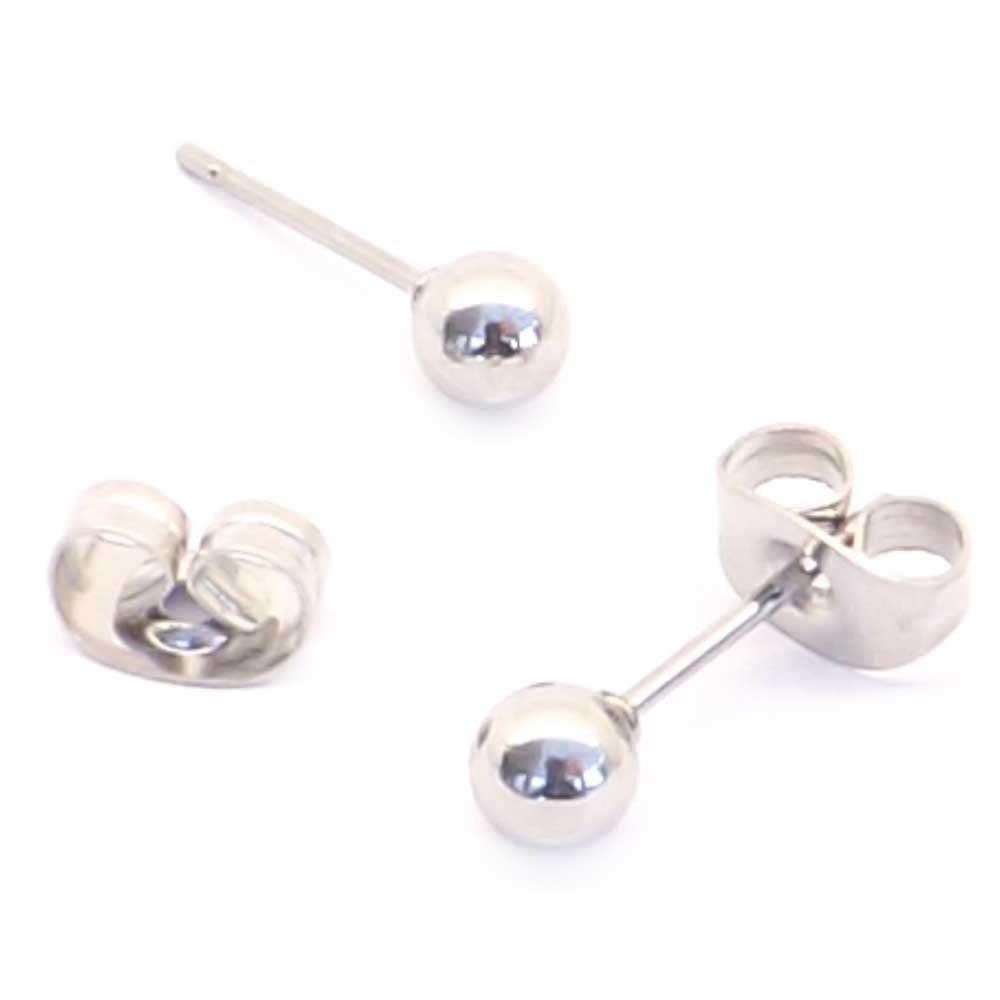 3mm Silver plain ball Surgical steel stud earrings (Fits standard Ear