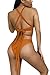 Kisscy Women's High Neck Crisscross Bandage One Piece Monokini Swimsuit ,High Neck Orange,L(US6-8)