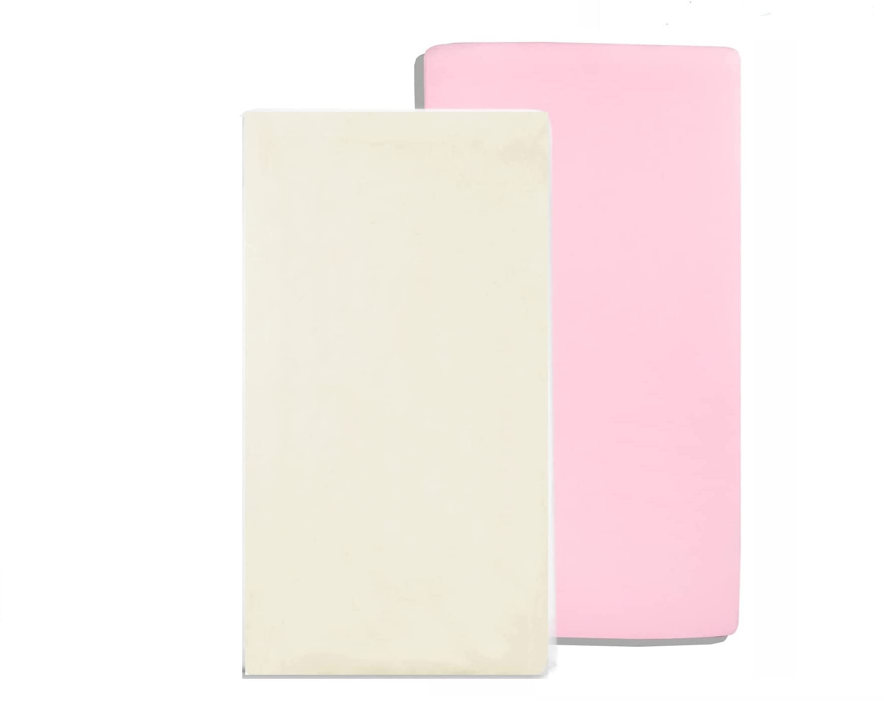 Dudu N Girlie Cot Bed Cotton Fitted Sheets | 120x60 cot mattress fitted sheet | Jersey Soft Besheet Hypoallergenic Elasticated Breathable Fitted Cot Sheets (Pack of 2, Cream & Pink)